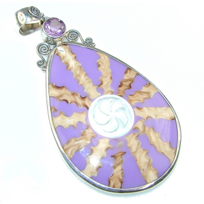 Delicate! Purple Ocean Shell, Amethyst Sterling Silver Pendant