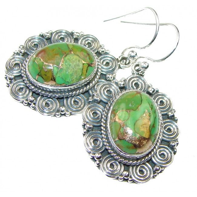Delicate! Green Copper Turquoise Sterling Silver earrings