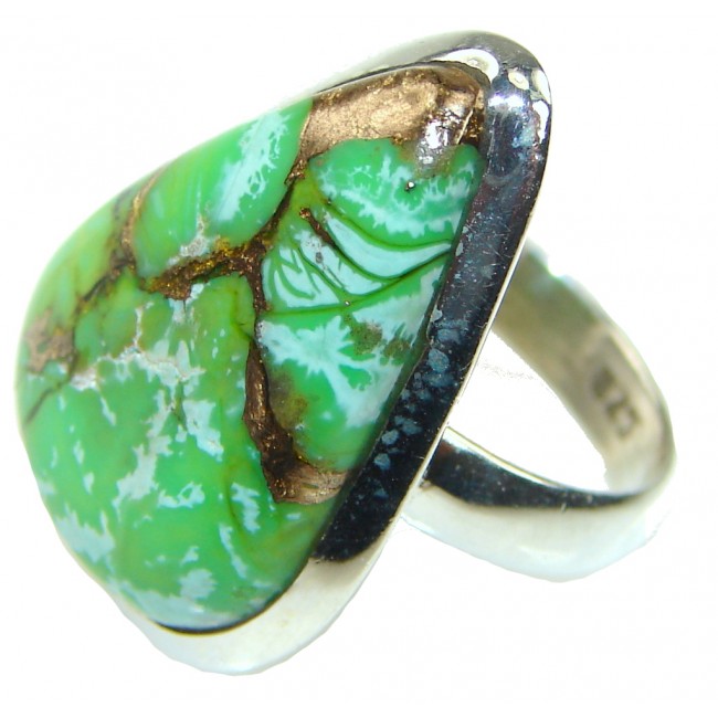 Green Field! Copper Turquoise Sterling Silver ring s. 6 1/4