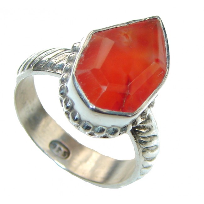 Shade Of The Sun! Orange Carnelian Sterling Silver ring s. 7