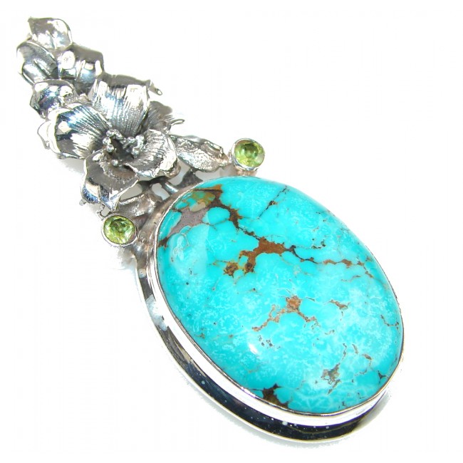 Bali Style! Blue Turquoise Sterling Silver Pendant