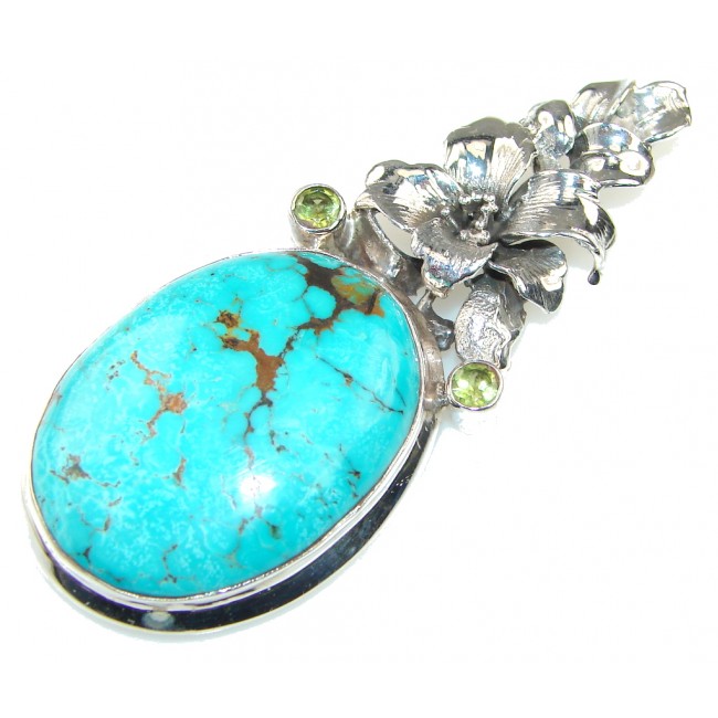 Bali Style! Blue Turquoise Sterling Silver Pendant