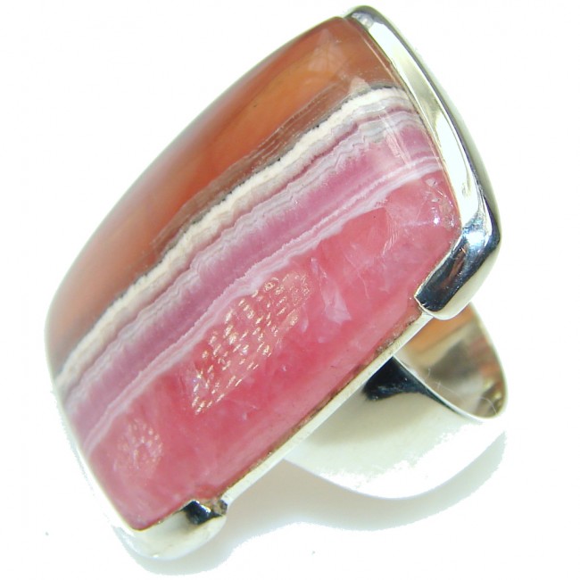 Perfect Style! Pink Rhodochrosite Sterling Silver ring s. 8 1/2