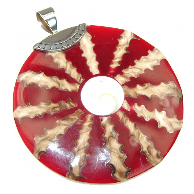 Big! Lovely Red Ocean Shell Sterling Silver Pendant
