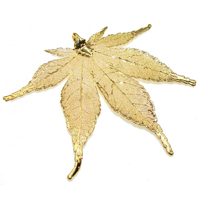 Large! Gold Plated Leaf Sterling Silver Pendant