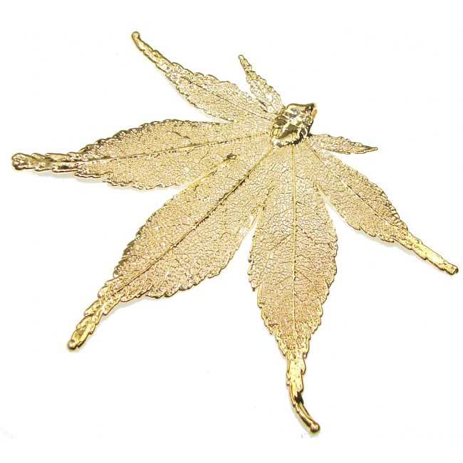 Large! Gold Plated Leaf Sterling Silver Pendant