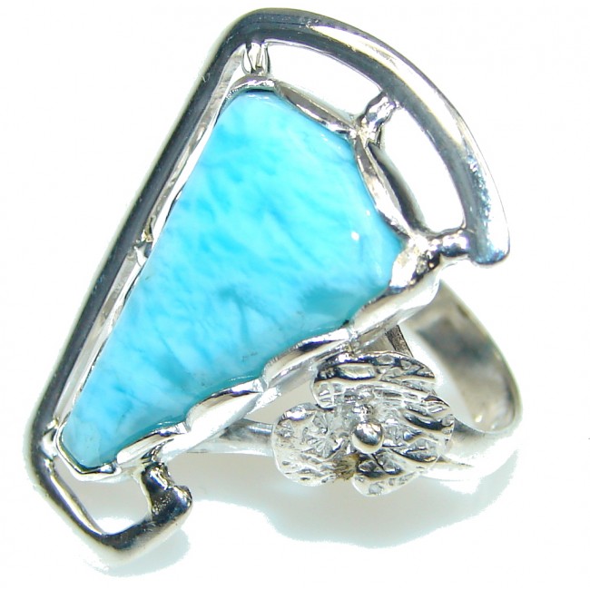 Special Design! AAA Blue Larimar Sterling Silver Ring s. 8