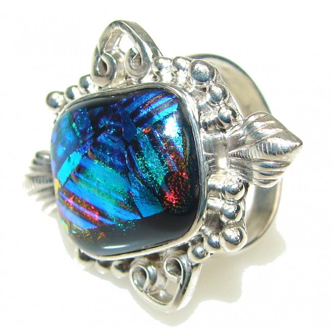 Amazing! Mexican Dichroid Glass Sterling Silver Ring s. 9