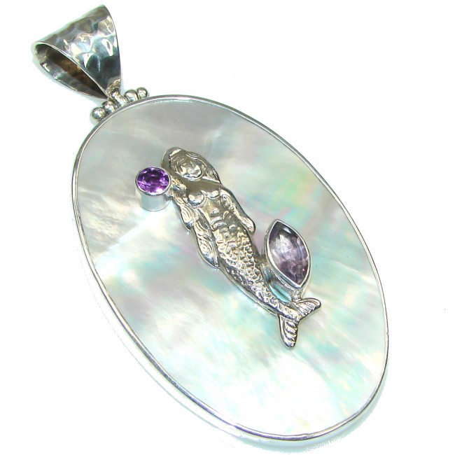 Big! Magic Style! Silver Blister Pearl, Amethyst Sterling Silver pendant
