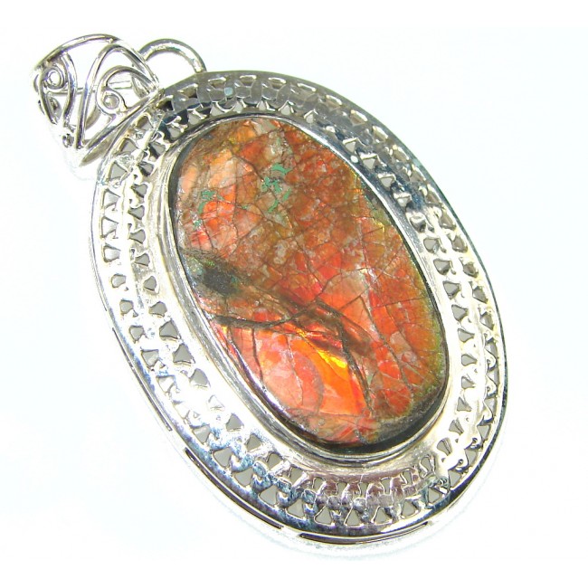 Just Perfect! Red Ammolite Sterling Silver Pendant