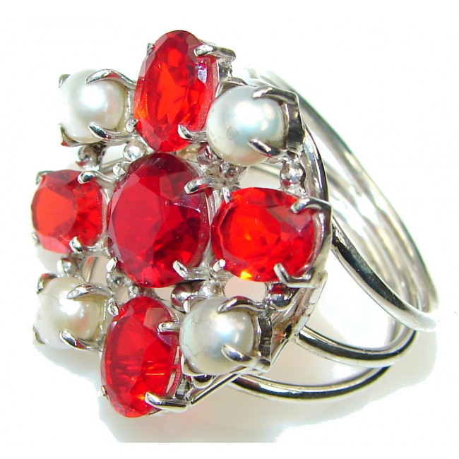 Amazing! Created Garnet & Fresh Water Pearl Sterling Silver ring s. 10 1/4
