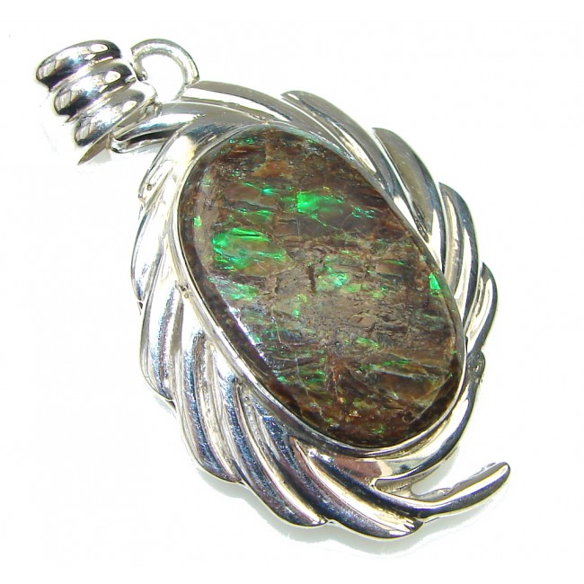 Path Of Life! Green Ammolite Sterling Silver Pendant