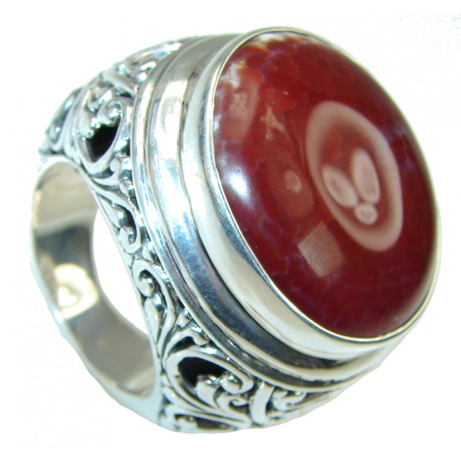 Bali Collection TOTALLY Oversized AAA Mexican Fire Agate Sterling Silver Ring s. 9