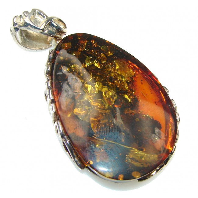 Exclusive! Baltic Polish Amber Sterling Silver pendant