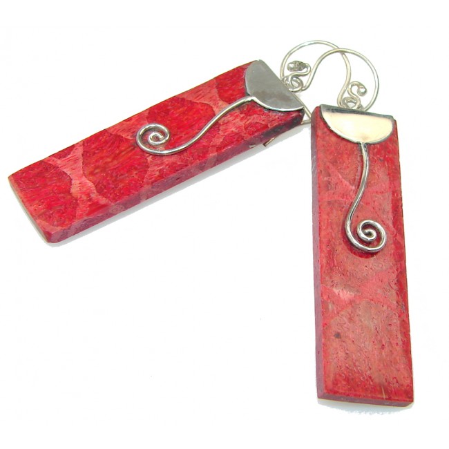 Lovely!!! Red Fossilized Coral Sterling Silver earrings
