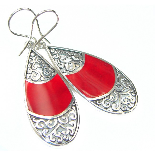 Amazing! Red Fossilized Coral Sterling Silver earrings