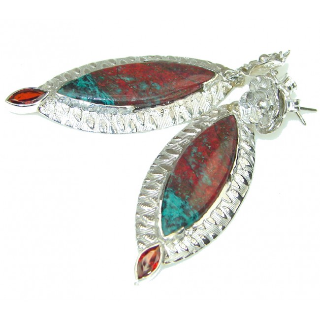 Amazing! Red Sonora Jasper & Garnet Sterling Silver Earrings / Long