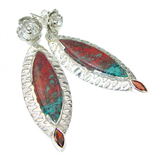 Amazing! Red Sonora Jasper & Garnet Sterling Silver Earrings / Long