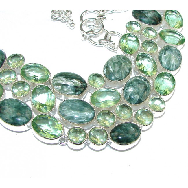Exclusive Style! Green Seraphinite Sterling Silver necklace