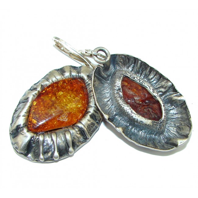 Big! Fashion Design!! Brown Amber Sterling Silver earrings