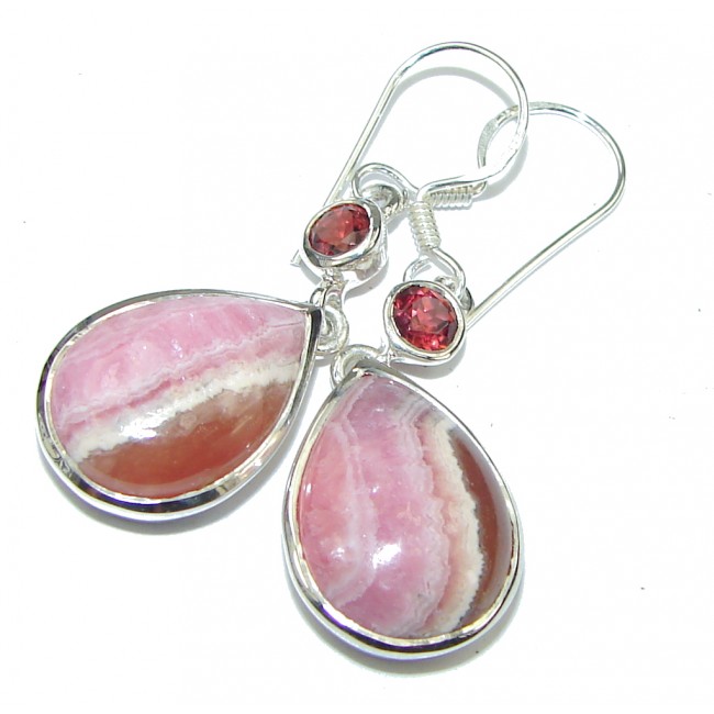Delicate! Pink Rhodochrosite & Garnet Sterling Silver earrings
