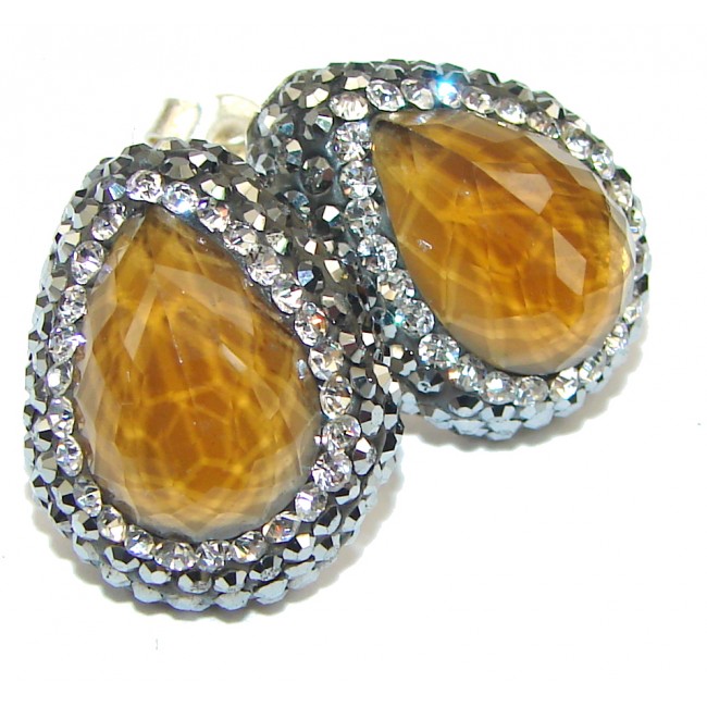 Stunning! Created Yellow Sapphire & White Topaz Sterling Silver earrings