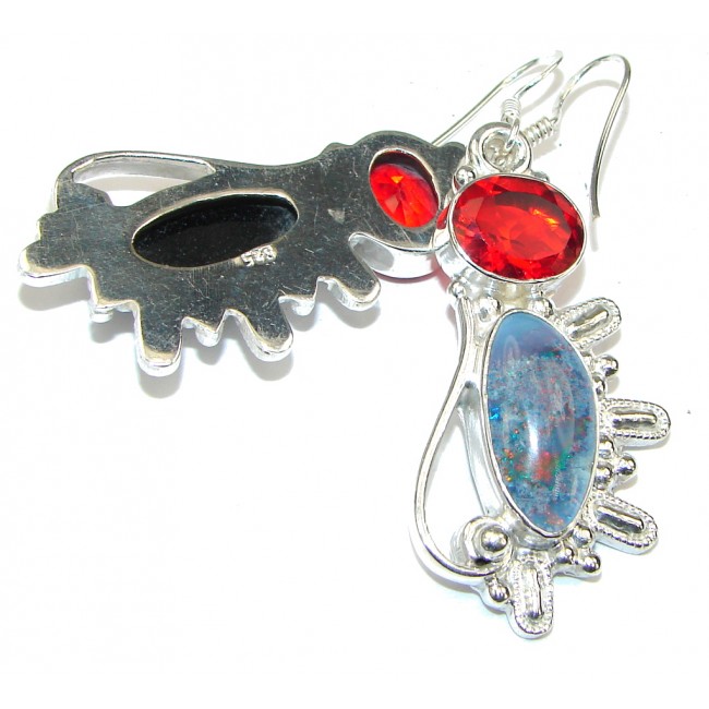 Amazing! Created Fire Opal & Red Quartz Sterling Silver earrings