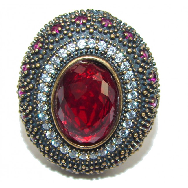 Victorian Style! Red Garnet Quartz Sterling Silver Ring s. 9 1/4