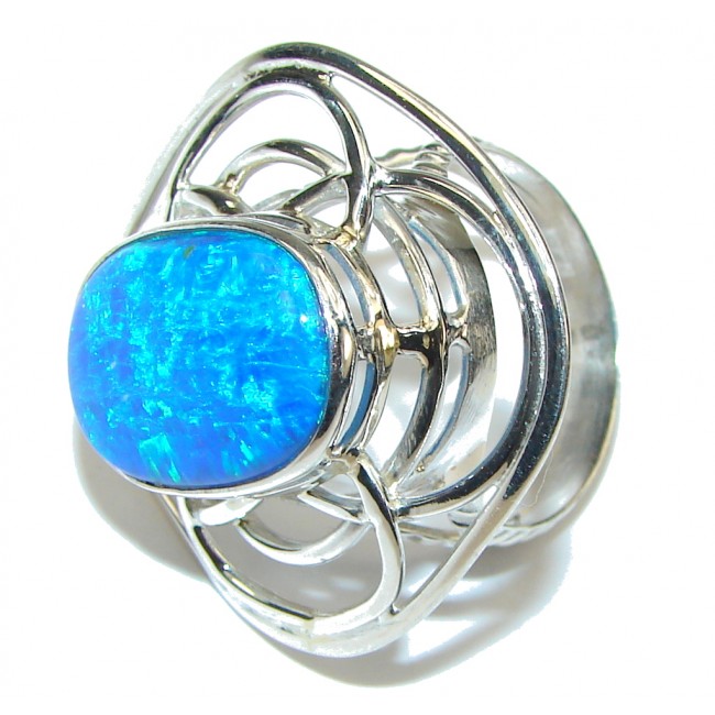 Big! Blue Whisper! Fire Opal Sterling Silver ring s. 9 1/4