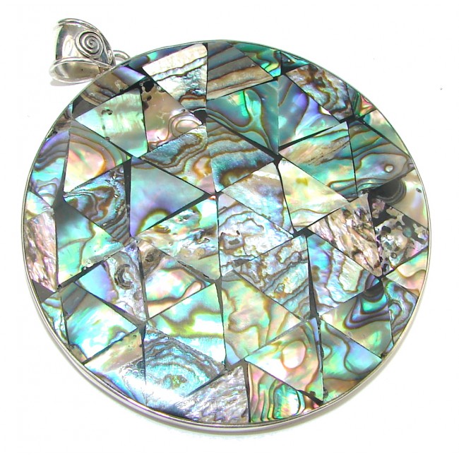 Big! Amazing Rainbow Abalone Sterling Silver Pendant