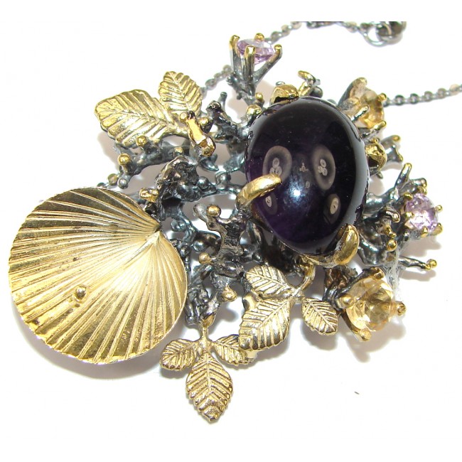 Incredible Design! Natural Amethyst & Citrine, Gold Plated, Rhodium Plated Sterling Silver necklace