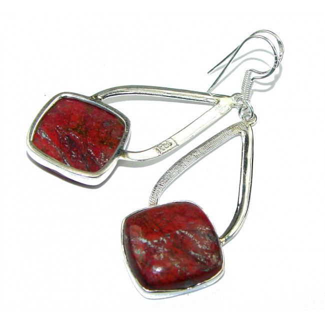 Big! New Design! Red Sonora Jasper Sterling Silver Earrings