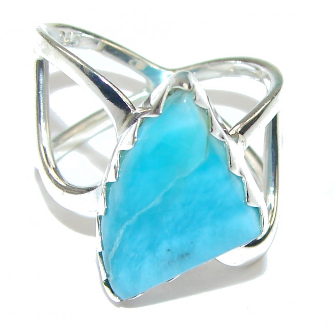 Amazing! AAA Blue Larimar Sterling Silver Ring s. 8 1/4