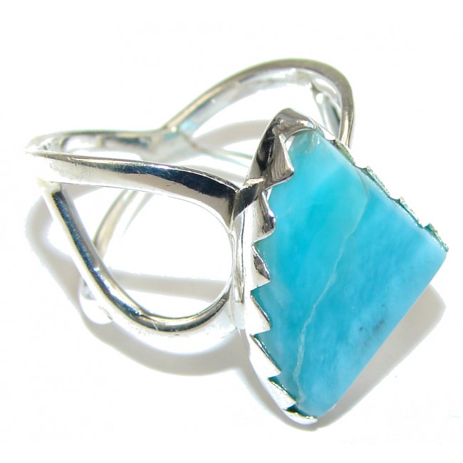 Amazing! AAA Blue Larimar Sterling Silver Ring s. 8 1/4