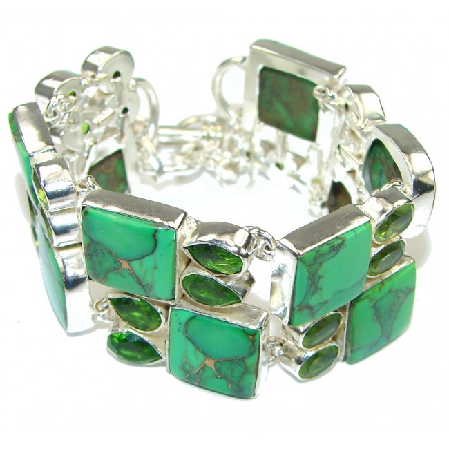 Green Island! Green Copper Turquoise & Peridot Sterling Silver Bracelet