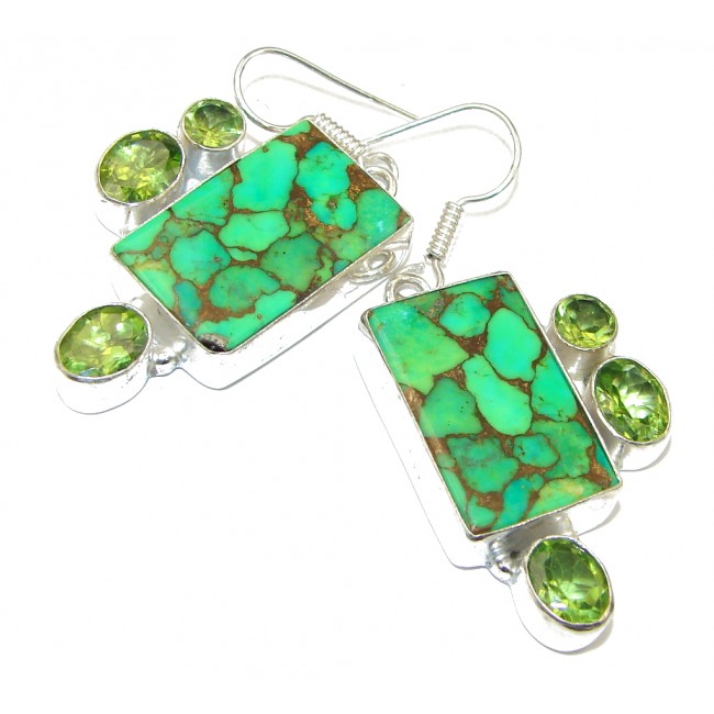 Awesome! Green Copper Turquoise Sterling Silver earrings