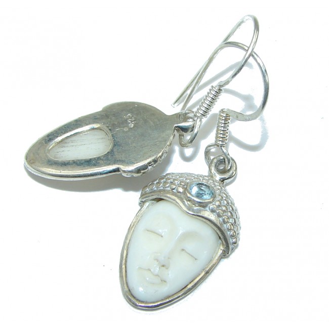 Sleeping Prince! White Moonface & Swiss Blue Topaz Sterling Silver earrings