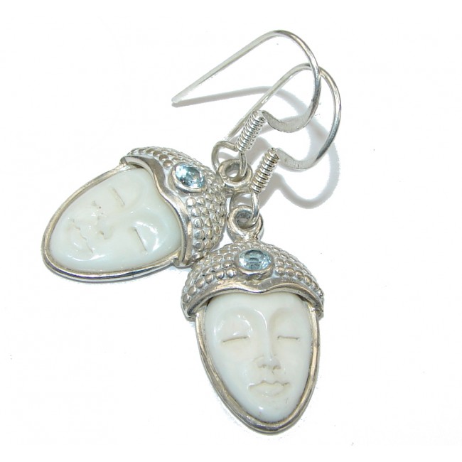 Sleeping Prince! White Moonface & Swiss Blue Topaz Sterling Silver earrings