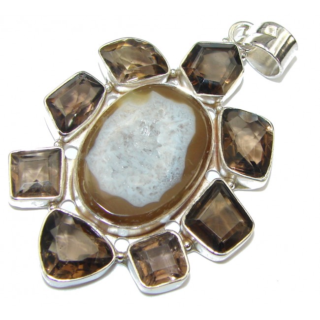 Duality In Brown! Agate Druzy Sterling Silver Pendant
