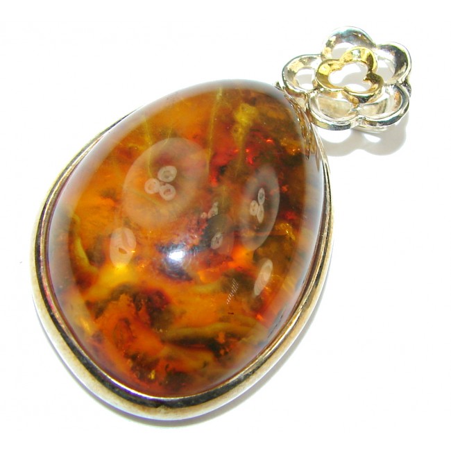 Secret Beauty! AAA Baltic Polish Amber, Gold Plated Sterling Silver Pendant
