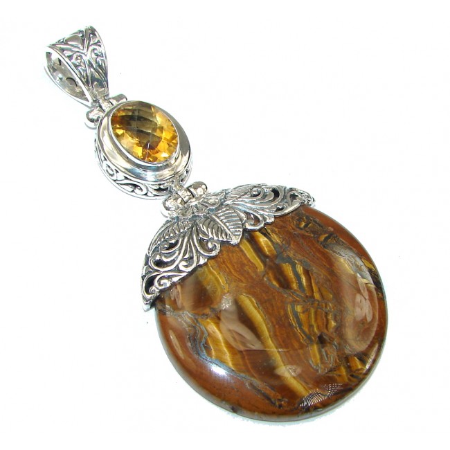 Large! Exclusive Golden Tigers Eye & Citrine Sterling Silver Pendant