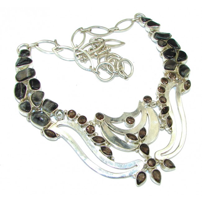 Beautiful Design! Brown Smoky Topaz Sterling Silver necklace