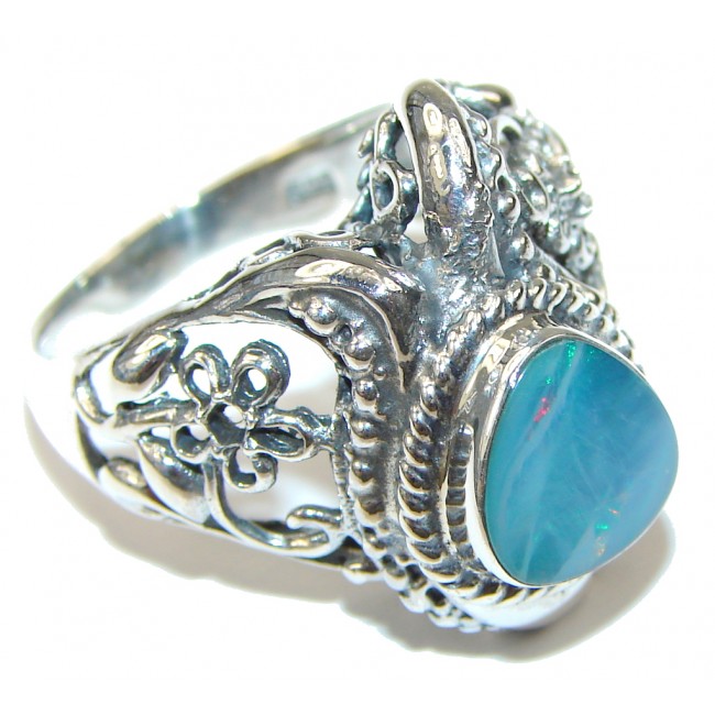 Secret! Created Blue Fire Opal Sterling Silver ring s. 8