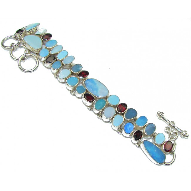 Ocean Blue! Japanese Fire Opal Sterling Silver Bracelet