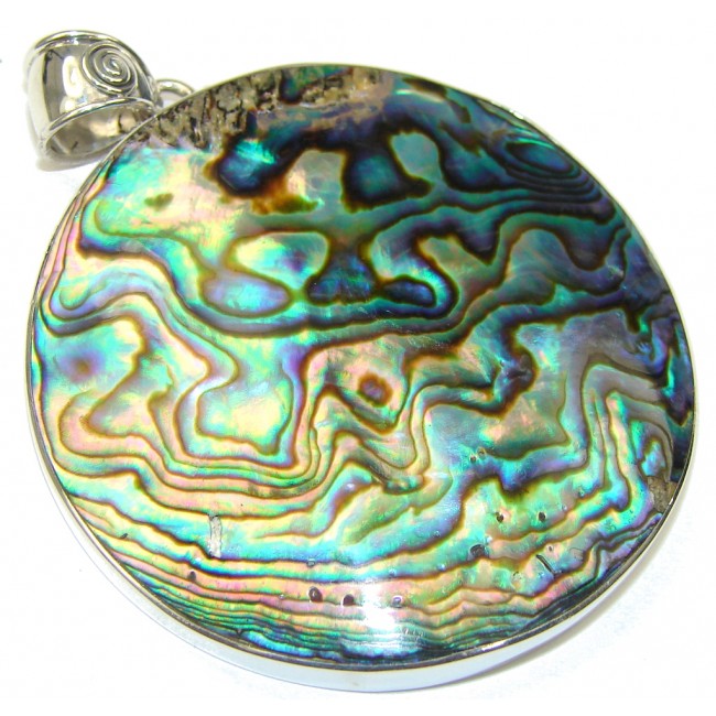 Big! Simple Rainbow Abalone Sterling Silver Pendant