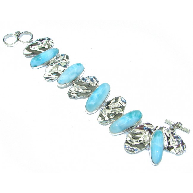 Fancy Quality! AAA Blue Larimar Sterling Silver Bracelet