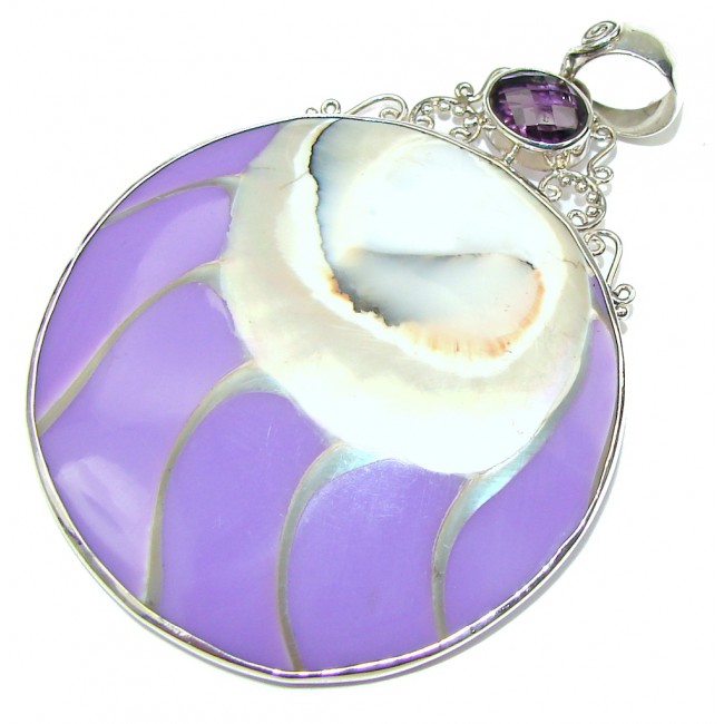 Big! Delicate Purple Ocean Shell Sterling Silver Pendant
