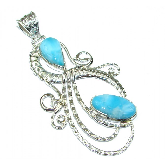 Big! Natural Beauty! AAA Light Blue Larimar Sterling Silver Pendant