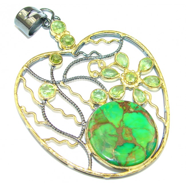 Big! Fashion Apple! Green Copper Turquoise, Gold Plated, Rhodium Plated Sterling Silver Pendant