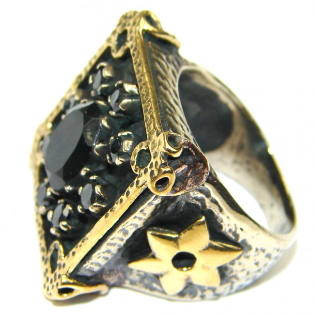 Big! Victorian Style! Black Spinel Sterling Silver ring; 8 1/4